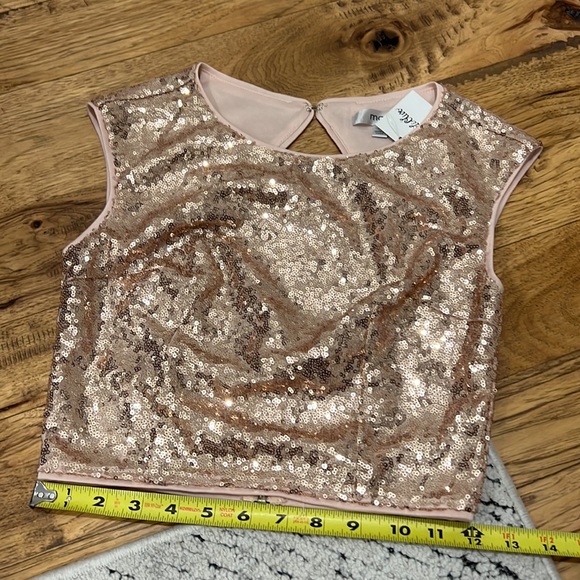 Rose Gold Pink Sequin Party Crop Top Night Out - Picture 5 of 7